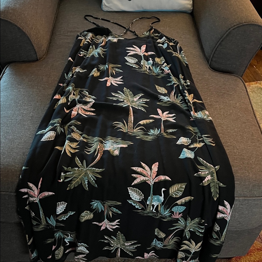 Old Navy Black Tropical Print Slip Dress